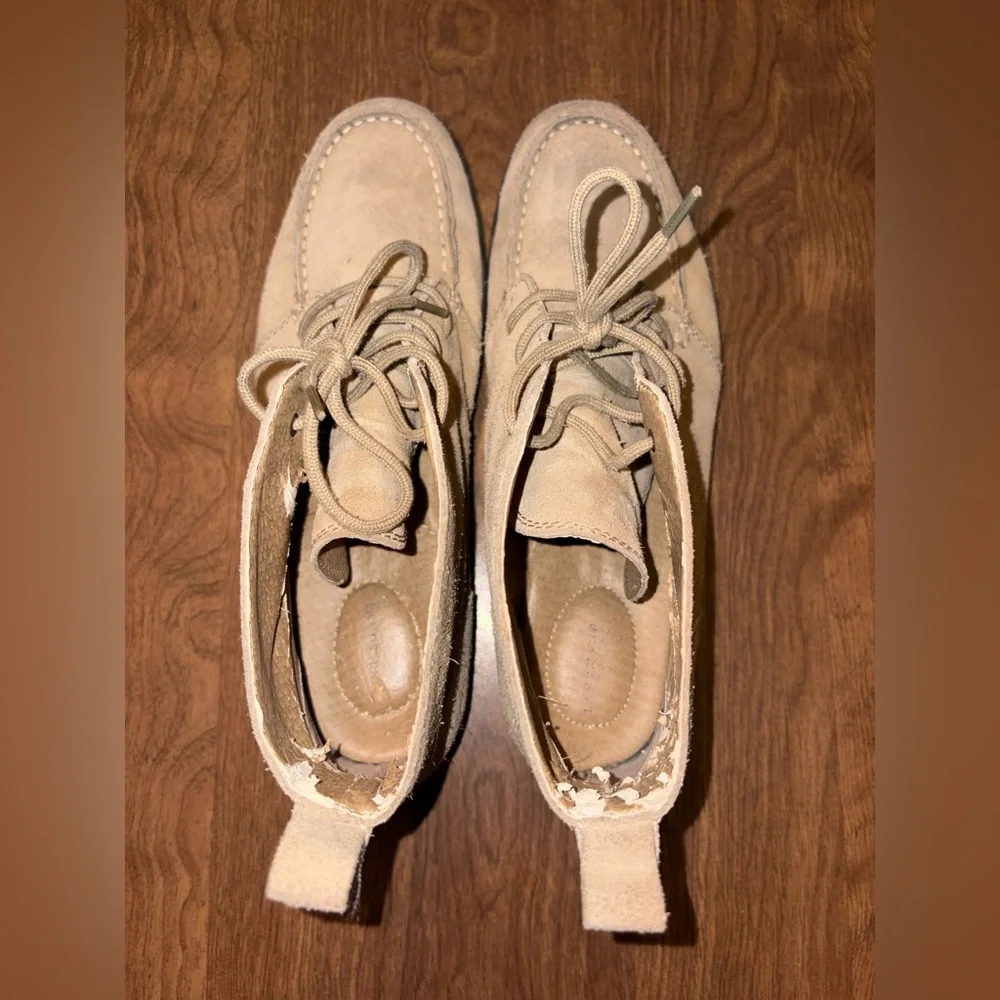Suede Lace-Up Chukka Boots in Beige